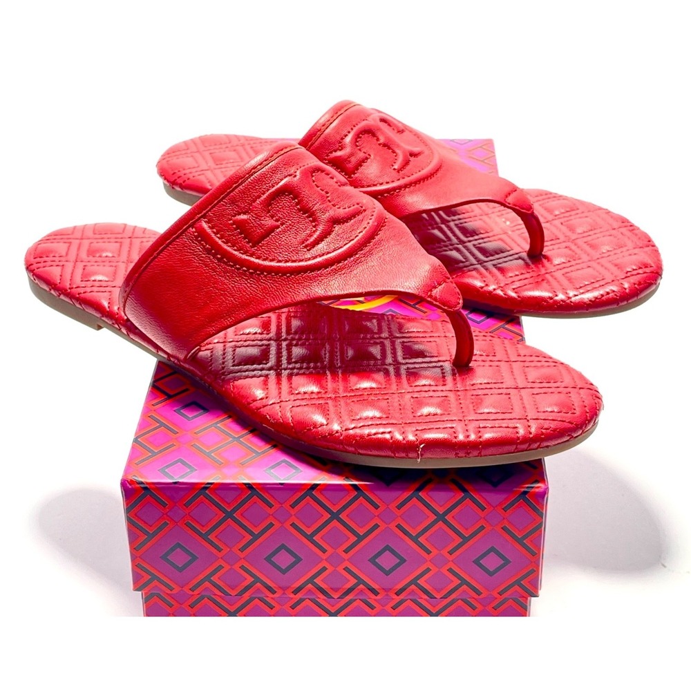 Tory Burch Red Fleming Leather  Flat Thong Sandals Size 6 Excellent